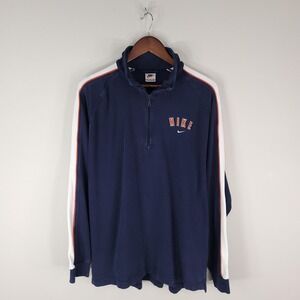 Vintage Nike Sweatshirt Mens Large Blue Quarter Zip Pullover Swoosh Stripes 90s